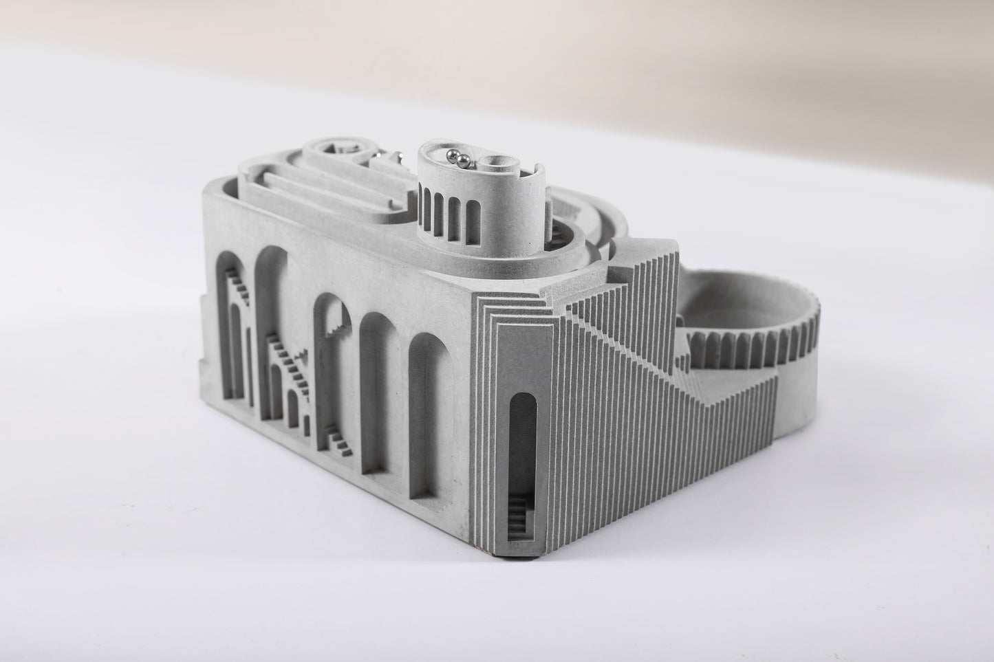 Gambol - Brutalist Concrete Marble Run Sculpture Fidget Toys Concrete Gift for Architect