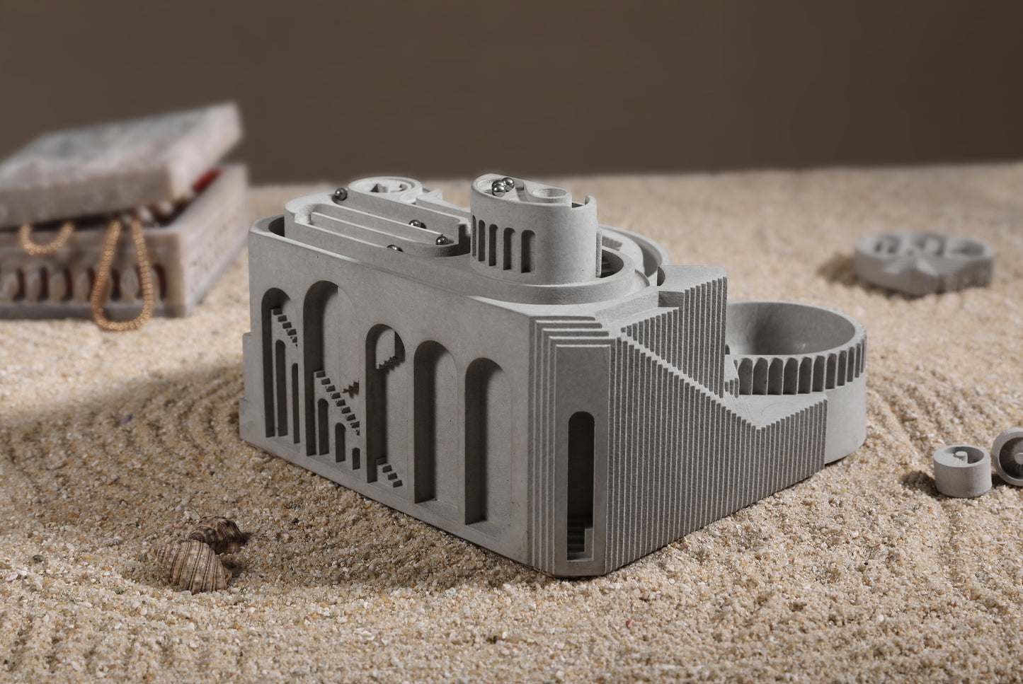 Gambol - Brutalist Concrete Marble Run Sculpture Fidget Toys Concrete Gift for Architect